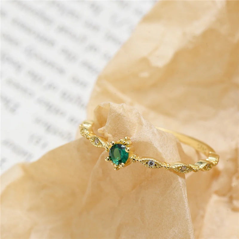 Real 925 Silver Green Zircon 14k Ring Women Party Fine Jewelry Minimalist