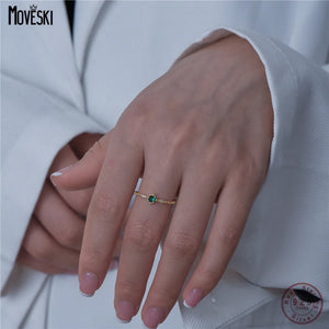 Real 925 Silver Green Zircon 14k Ring Women Party Fine Jewelry Minimalist