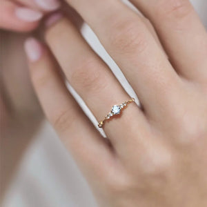 925 Sterling Silver Plating 14K Seven Zircons Slim Fine Ring