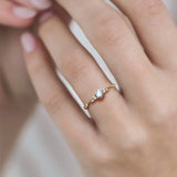 925 Sterling Silver Plating 14K Seven Zircons Slim Fine Ring