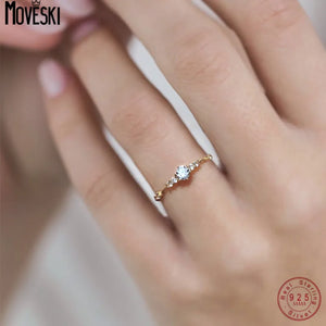 925 Sterling Silver Plating 14K Seven Zircons Slim Fine Ring