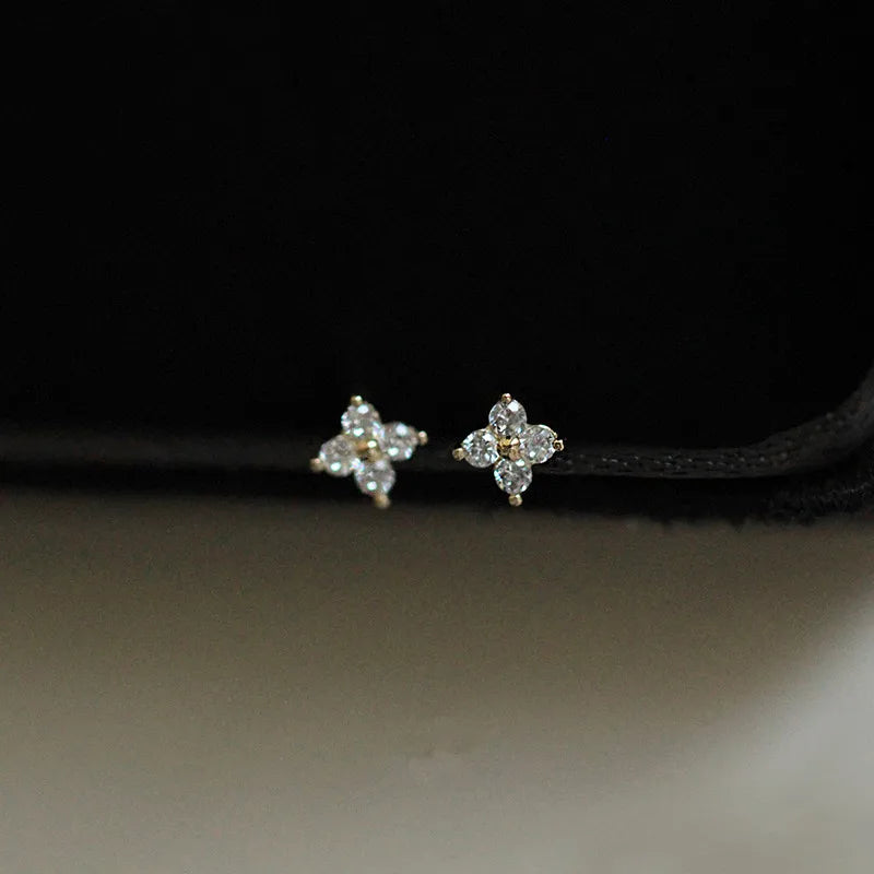 925 Silver Zircon Small Flowers Stud Earrings For Women
