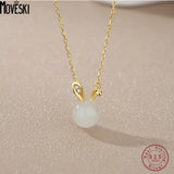 S925 Silver Hetian Jade Rabbit Pendant Necklace, Luxury High Jewelry