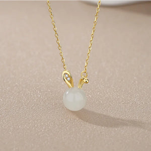 S925 Silver Hetian Jade Rabbit Pendant Necklace, Luxury High Jewelry