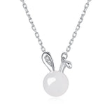 S925 Silver Hetian Jade Rabbit Pendant Necklace, Luxury High Jewelry
