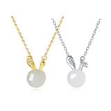 S925 Silver Hetian Jade Rabbit Pendant Necklace, Luxury High Jewelry