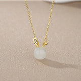 S925 Silver Hetian Jade Rabbit Pendant Necklace, Luxury High Jewelry