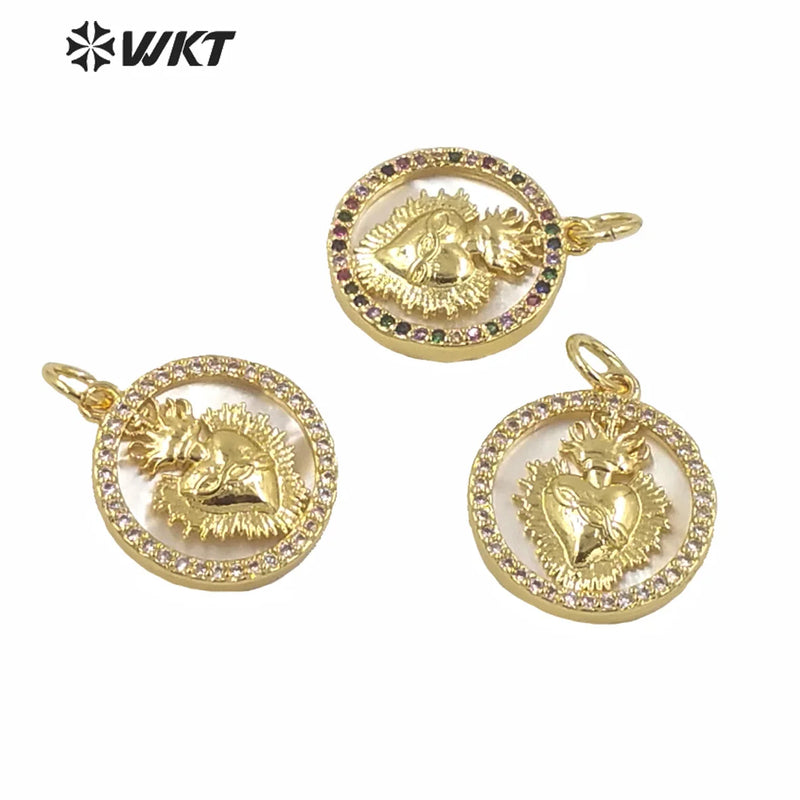 Tiny Shell Love Charm Heart Shape Coin Pendant