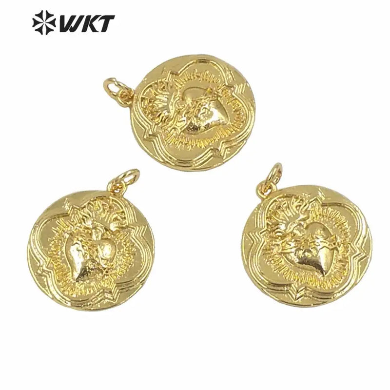 Brass Metal Pendant Round Shape Full Plated Female Jewelry Pendant