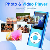 Bluetooth 5.0 MP3 Player 32GB TF Card FM Earphone Portable HiFi (Blue)