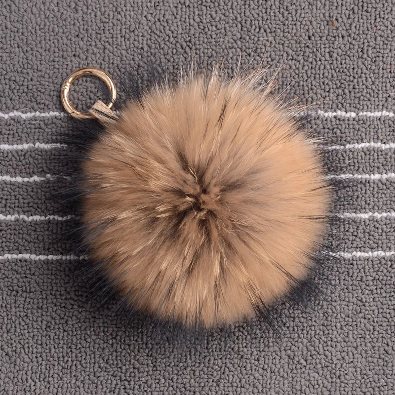 Real Raccoon Fur Pompom Keychain Mixed Colors Big Size Ball Bag Accessories