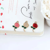 10pcs/pack Rose Flower Enamel Charms Pendant For Jewelry Finding