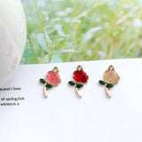 10pcs/pack Rose Flower Enamel Charms Pendant For Jewelry Finding