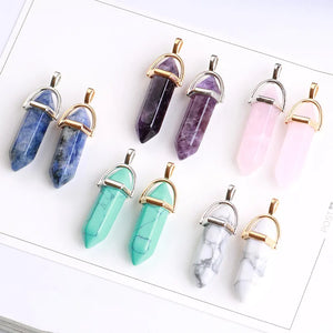 10pcs Bullet Shape Stone Pendants Quartz Crystal Necklace Charms