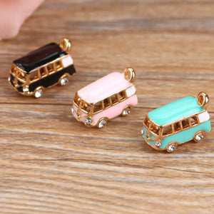 5PCS Lucky Happiness Bus Enamel Pendant Charms DIY Bracelet Floating Charms