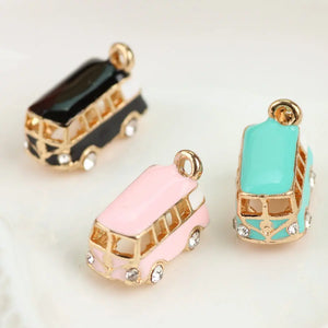 5PCS Lucky Happiness Bus Enamel Pendant Charms DIY Bracelet Floating Charms