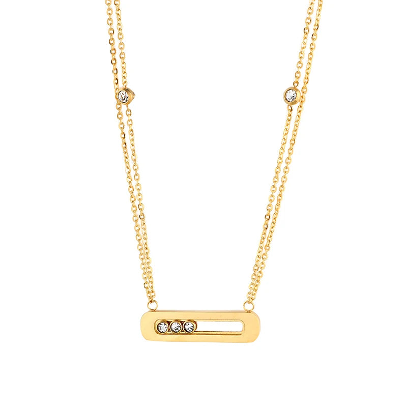 Crystal Zircon Pendant Necklace Sliding Stainless Choker Women's Jewelry