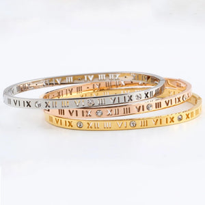 MSX Zircon Bangle Roman Numerals Stainless Steel Bangles