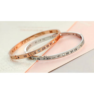 MSX Zircon Bangle Roman Numerals Stainless Steel Bangles