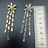Small Flower Tassel Dangle Earrings Long Silver Cubic Zirconia Eardrop