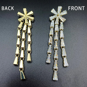 Small Flower Tassel Dangle Earrings Long Silver Cubic Zirconia Eardrop