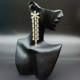 Small Flower Tassel Dangle Earrings Long Silver Cubic Zirconia Eardrop