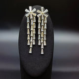 Small Flower Tassel Dangle Earrings Long Silver Cubic Zirconia Eardrop