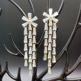 Small Flower Tassel Dangle Earrings Long Silver Cubic Zirconia Eardrop
