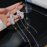 Pearl Crystal Dangle Earrings Long Chain Tassel Party Jewelry