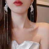 Pearl Crystal Dangle Earrings Long Chain Tassel Party Jewelry