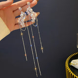 Pearl Crystal Dangle Earrings Long Chain Tassel Party Jewelry