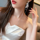 Pearl Crystal Dangle Earrings Long Chain Tassel Party Jewelry