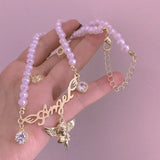 Metal Letters Angel Crystal Pendant Necklace for Women