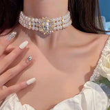 Vintage Style Pearl Choker Necklace Crystal Short Party Jewelry