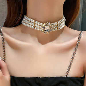 Vintage Style Pearl Choker Necklace Crystal Short Party Jewelry