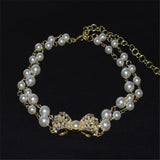 Pearl Bowknot Pendant Necklace Rhinestone Temperament