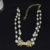 Pearl Bowknot Pendant Necklace Rhinestone Temperament