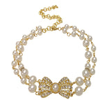 Pearl Bowknot Pendant Necklace Rhinestone Temperament