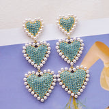 Japan Big Heart Rhinestone Drop Earrings for Women