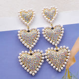 Japan Big Heart Rhinestone Drop Earrings for Women