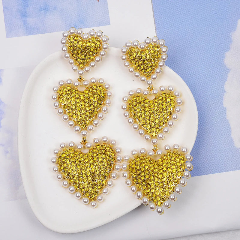 Japan Big Heart Rhinestone Drop Earrings for Women
