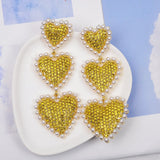 Japan Big Heart Rhinestone Drop Earrings for Women
