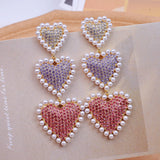 Japan Big Heart Rhinestone Drop Earrings for Women