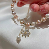 Baroque Pearl Bracelet with Snowflake Crystal Pendant