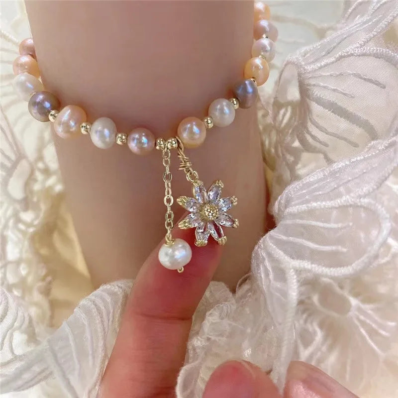 Baroque Pearl Bracelet with Snowflake Crystal Pendant