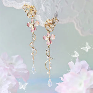 Butterfly Flower Pearl Tassel Earrings for Women