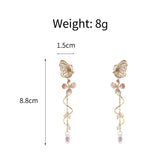 Butterfly Flower Pearl Tassel Earrings for Women