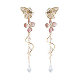 Butterfly Flower Pearl Tassel Earrings for Women