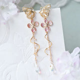 Butterfly Flower Pearl Tassel Earrings for Women