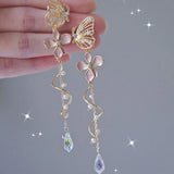 Butterfly Flower Pearl Tassel Earrings for Women